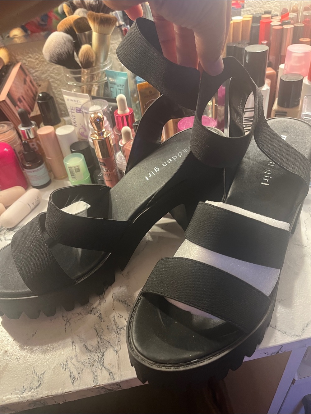 Women's Black Platform Chunky Heel